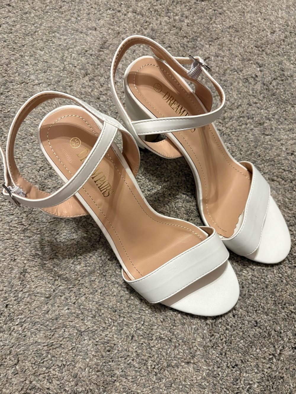 Dream Pairs White Open-Toe Ankle Strap Block Heels
